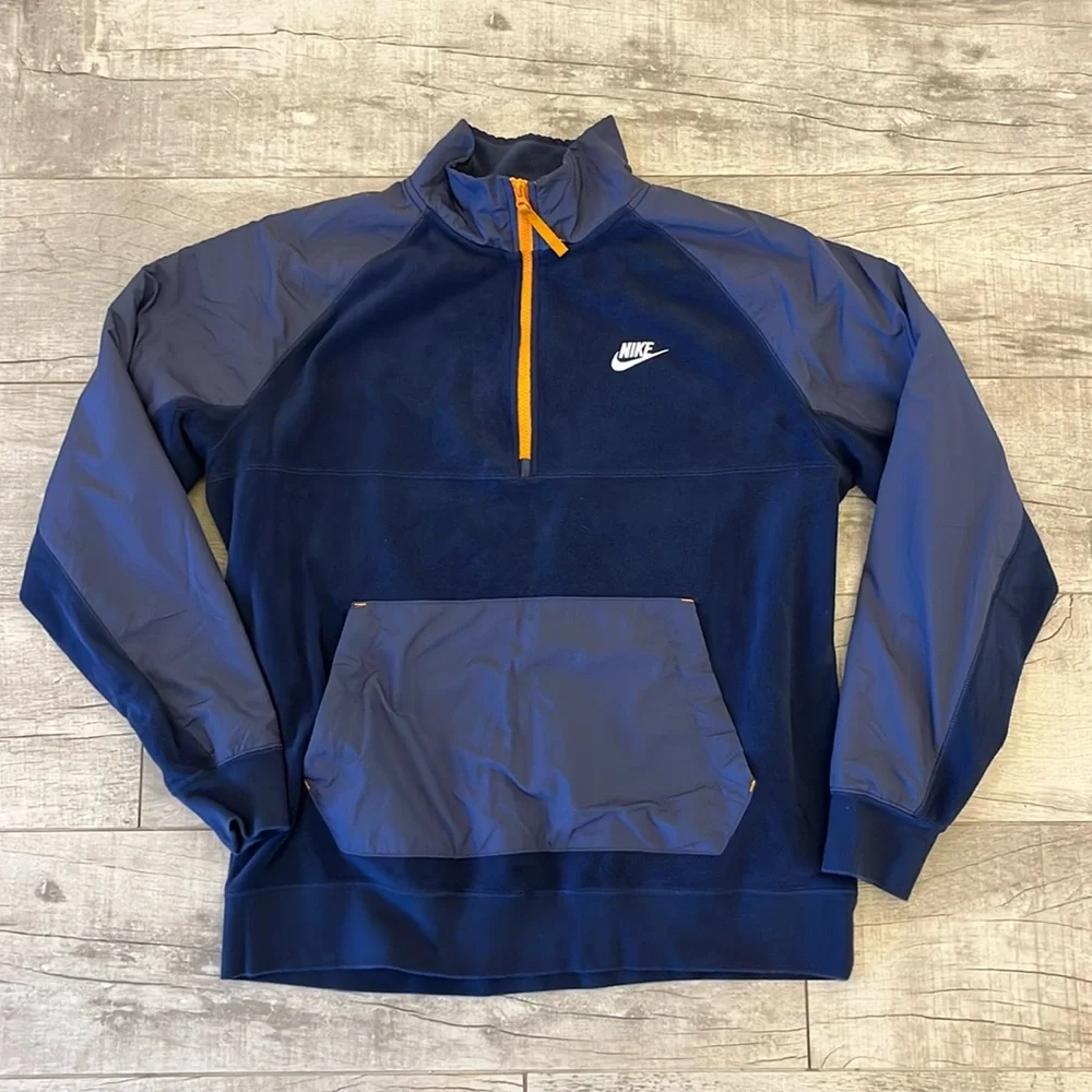 Men's L Nike Sportswear Fleece 1/2‎ Zip Pullover Sweatshirt Blue